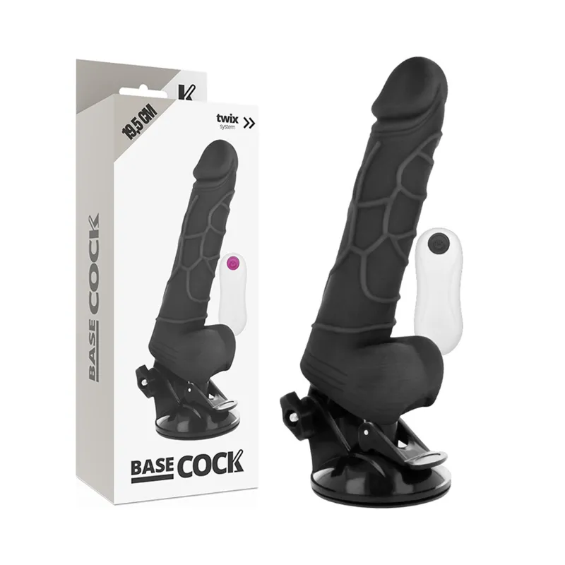 Realistischer Vibrator mit Fernbedienung Schwarz mit Hoden 19,5 cm -O- 4 cm von Basecock | Fesselliebe.de