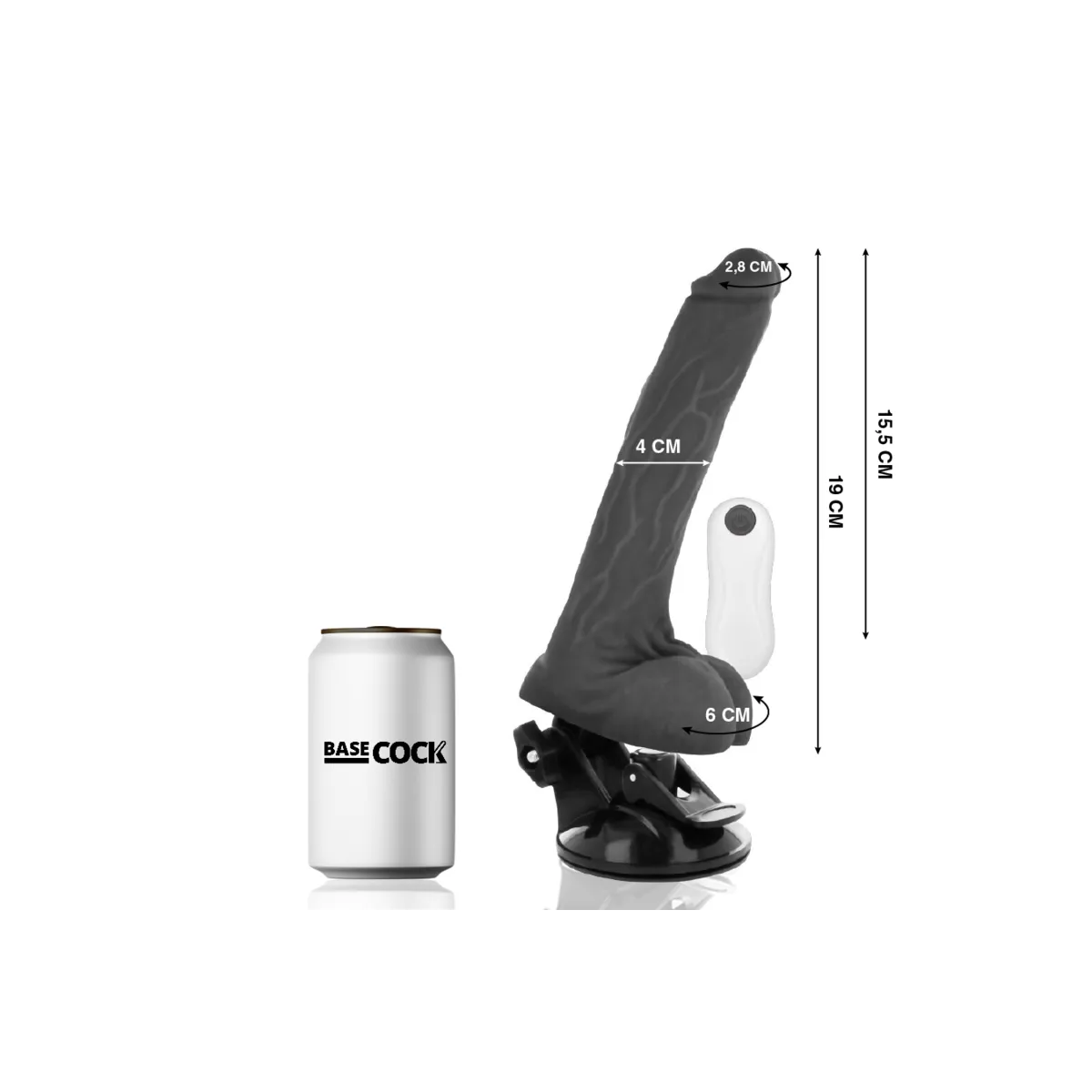 Realistischer Vibrator mit Fernbedienung Schwarz 19 cm -O- 4 cm von Basecock | Fesselliebe.de