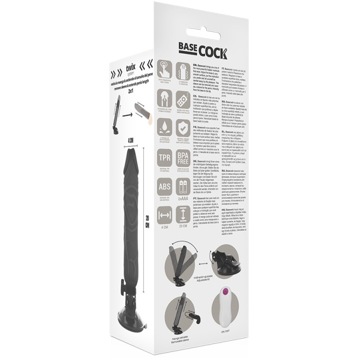 Realistischer Vibrator mit Fernbedienung Schwarz 20 cm -O- 4 cm von Basecock | Fesselliebe.de