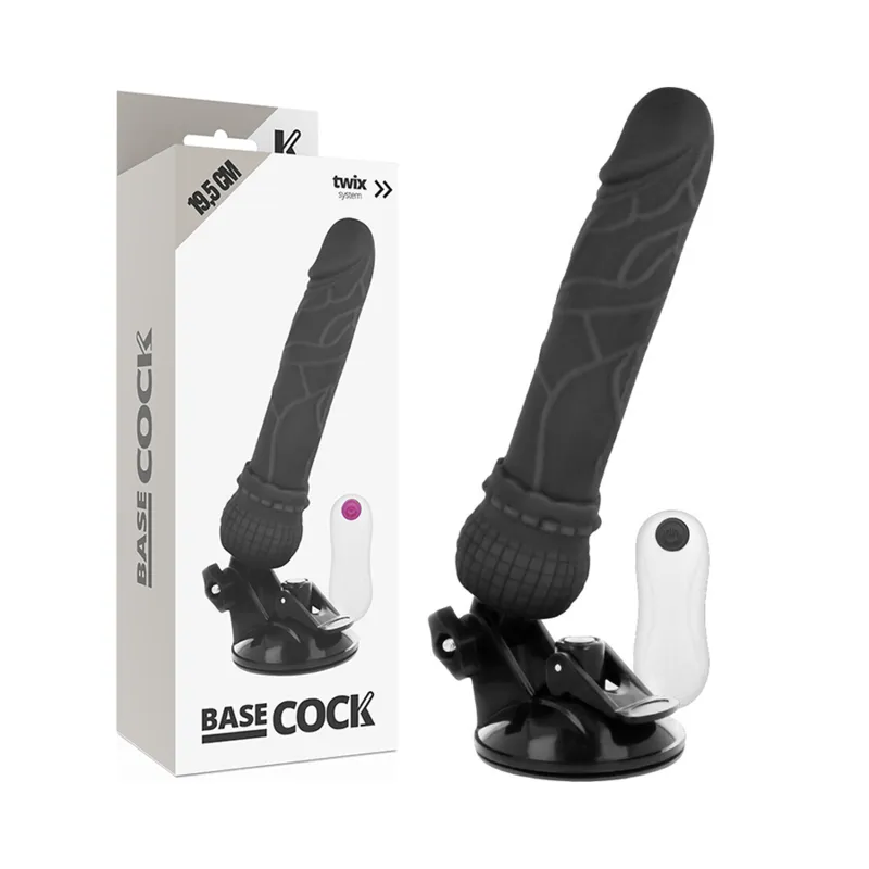 Realistischer Vibrator mit Fernbedienung Schwarz 19,5 cm -O- 4 cm von Basecock | Fesselliebe.de