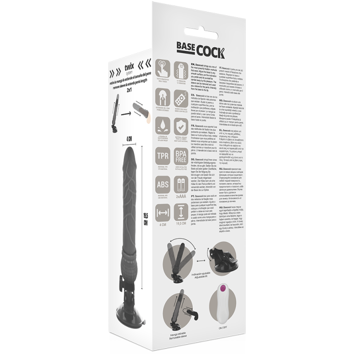 Realistischer Vibrator mit Fernbedienung Schwarz 19,5 cm -O- 4 cm von Basecock | Fesselliebe.de