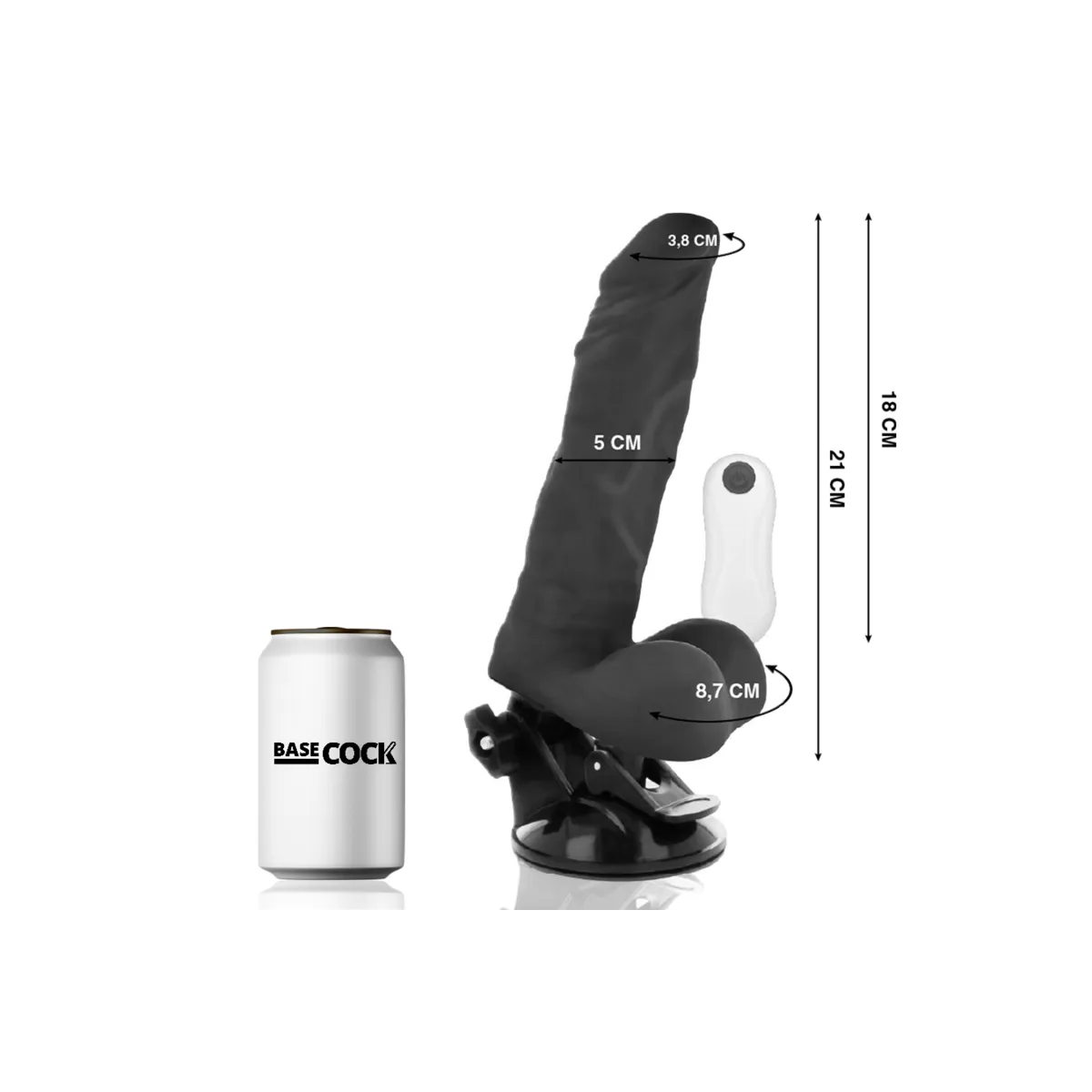 Biegsamer Vibrator mit Fernbedienung Schwarz 21 cm -O- 5 cm von Basecock | Fesselliebe.de