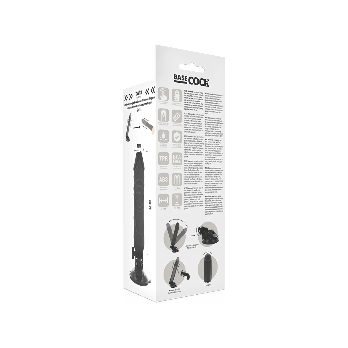 Realistischer Vibrator mit Fernbedienung Schwarz 20 cm -O- 4 cm von Basecock | Fesselliebe.de