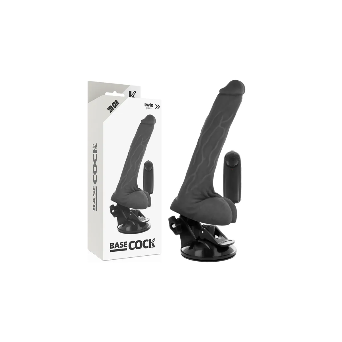 Realistischer Vibrator mit Fernbedienung Schwarz mit Hoden 20 cm -O- 4 cm von Basecock | Fesselliebe.de