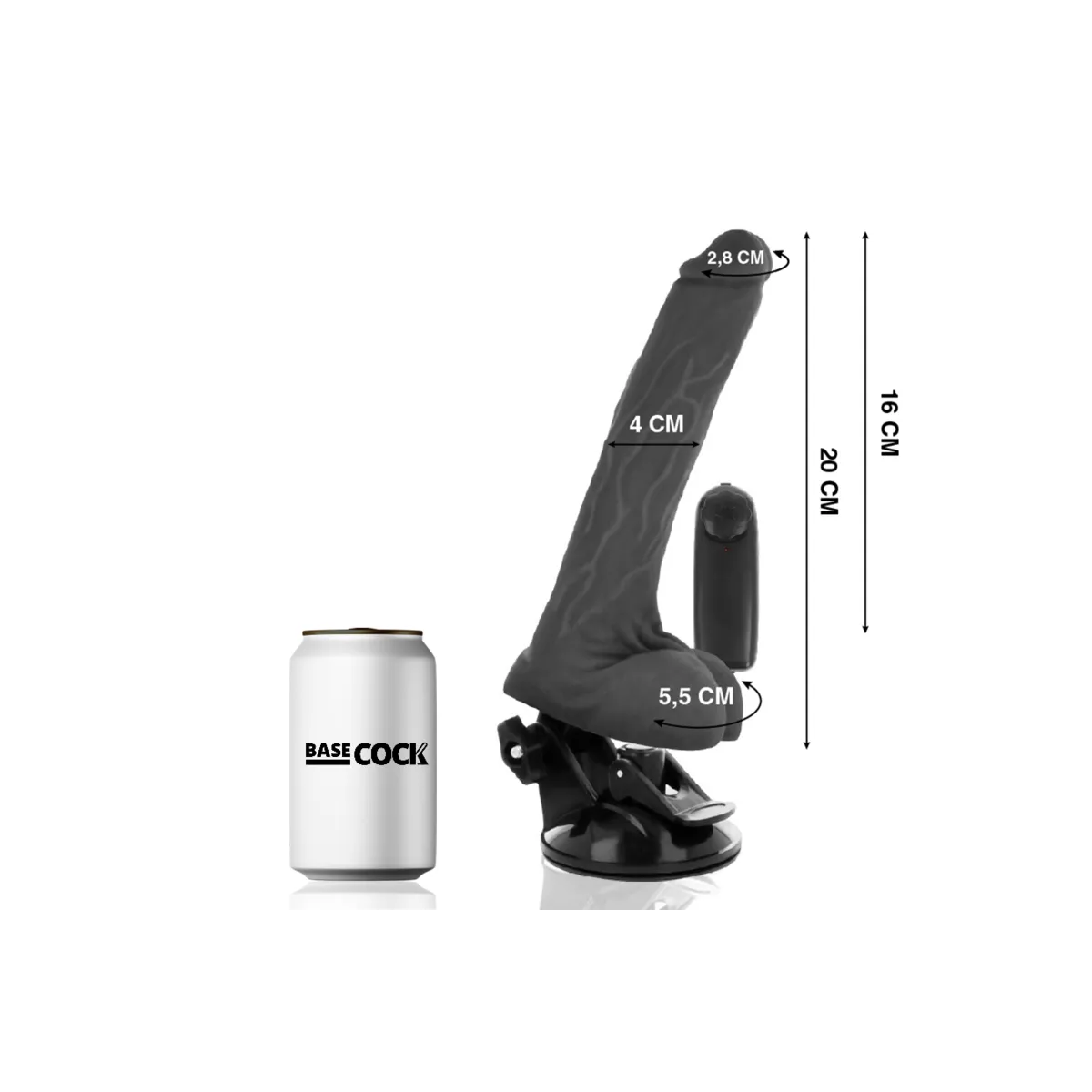 Realistischer Vibrator mit Fernbedienung Schwarz mit Hoden 20 cm -O- 4 cm von Basecock | Fesselliebe.de