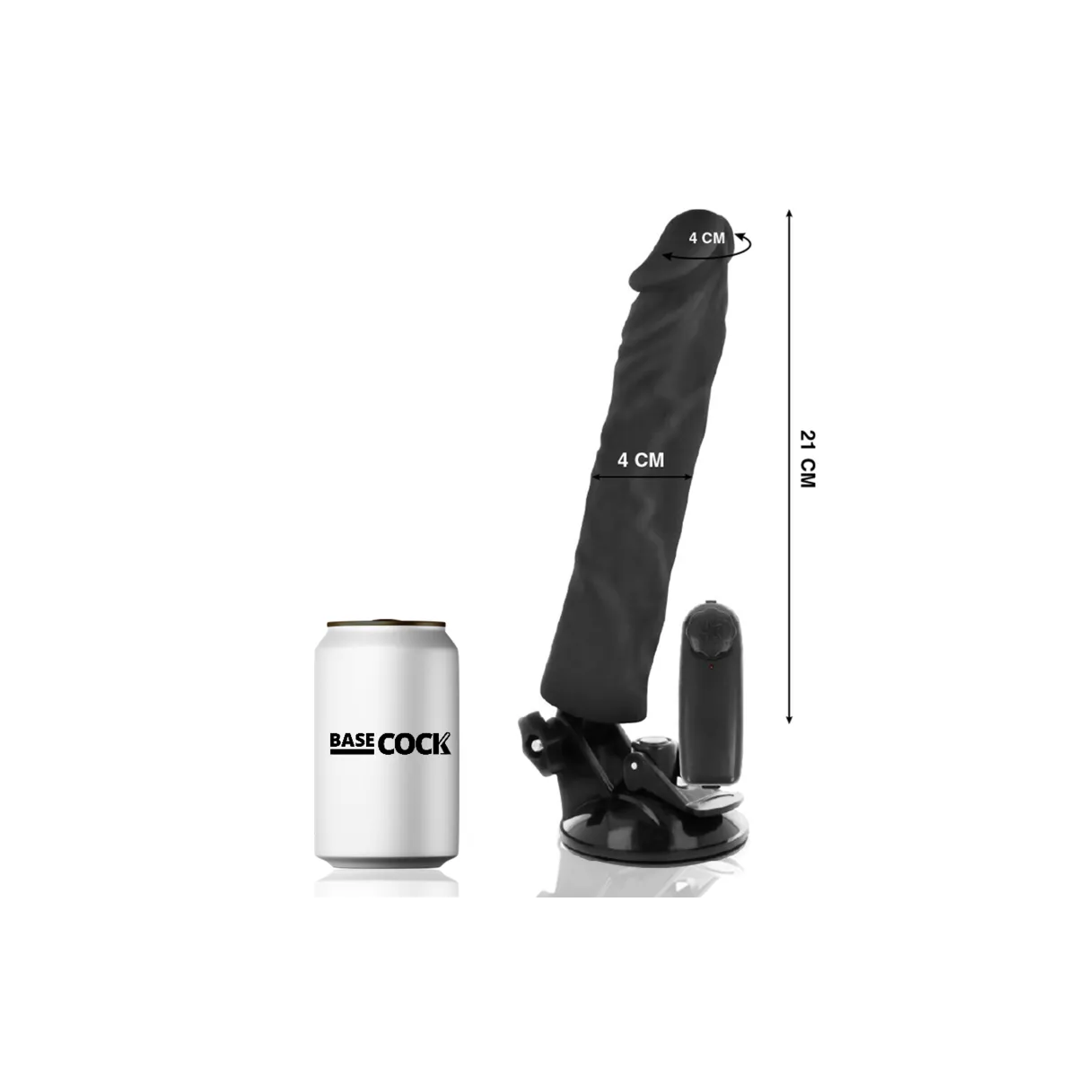 Realistischer Vibrator mit Fernbedienung Schwarz 21 cm -O- 4 cm von Basecock | Fesselliebe.de