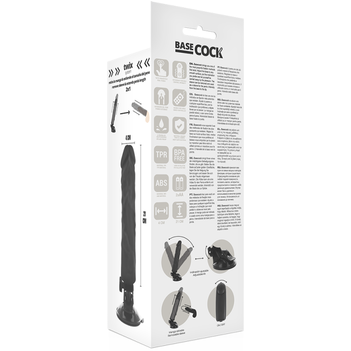 Realistischer Vibrator mit Fernbedienung Schwarz 21 cm -O- 4 cm von Basecock | Fesselliebe.de