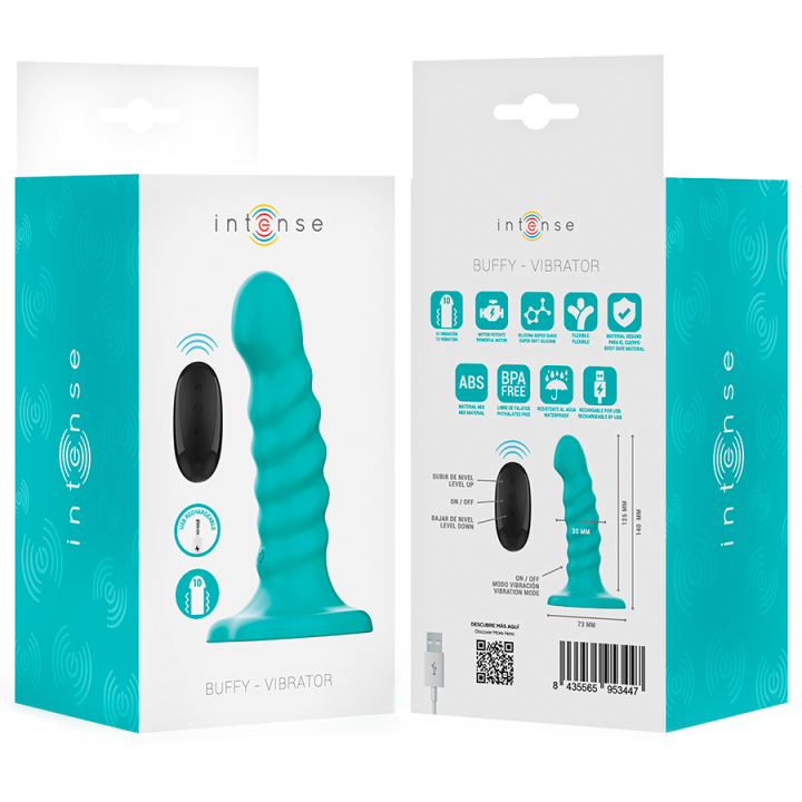 Buffy Vibrator Grösse S Spirale Design 10 Vibrationen Blau mit Fernbedienung von Intense Fun | Fesselliebe.de