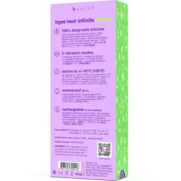 Bgee Heat Infinite Deluxe wiederaufladbarer Vibrator Lavendel Silikon von B Swish | Fesselliebe.de