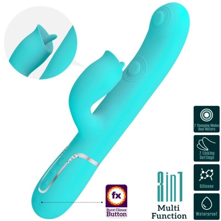 Rabbitvibrator mit Leckendem Aquagrün von Pretty Love Flirtation | Fesselliebe.de