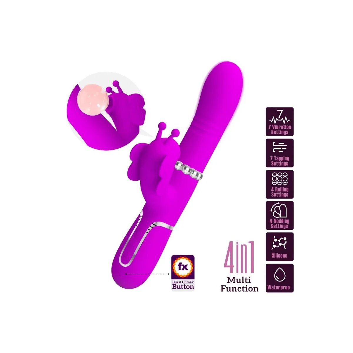 Multifunktions-Rabbitvibrator 4 In 1 Schmetterling Fuchsia von Pretty Love Flirtation | Fesselliebe.de