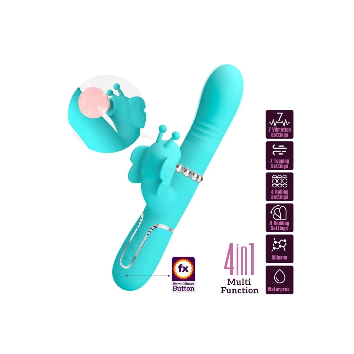 Multifunktions-Rabbitvibrator 4 In 1 Schmetterling Aquagrün von Pretty Love Flirtation | Fesselliebe.de
