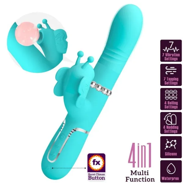Multifunktions-Rabbitvibrator 4 In 1 Schmetterling Aquagrün von Pretty Love Flirtation | Fesselliebe.de