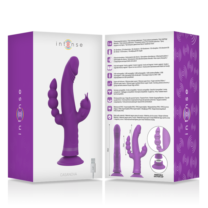 Casanova Rabbit Silikonvibrator Dreifachmotor Lila von Intense Fun | Fesselliebe.de