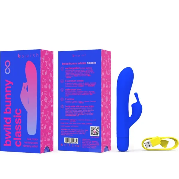 Bwild Bunny Infinite Klassischer wiederaufladbarer Vibrator aus Blauem Silikon von B Swish | Fesselliebe.de