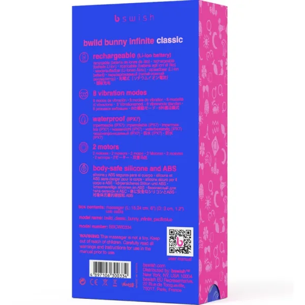 Bwild Bunny Infinite Klassischer wiederaufladbarer Vibrator aus Blauem Silikon von B Swish | Fesselliebe.de