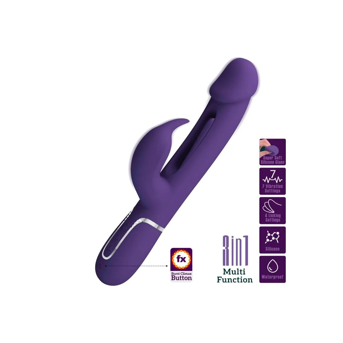 Kampas Rabbit 3 In 1 Multifunktionsvibrator mit Zunge Violett von Pretty Love Flirtation | Fesselliebe.de