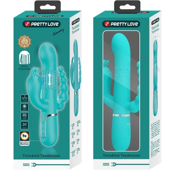 Cammy 4 In 1 Multifunktions-Dreifacher Rabbit-Vibrator Blau von Pretty Love | Fesselliebe.de