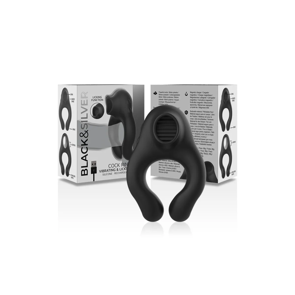 Vibratorring aus Silikon, 3 Motoren, wiederaufladbar, Schwarz von Black&Silver | Fesselliebe.de