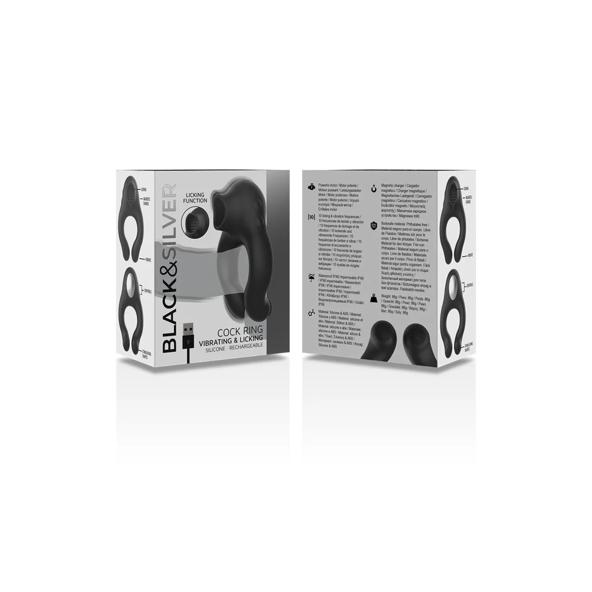 Vibratorring aus Silikon, 3 Motoren, wiederaufladbar, Schwarz von Black&Silver | Fesselliebe.de