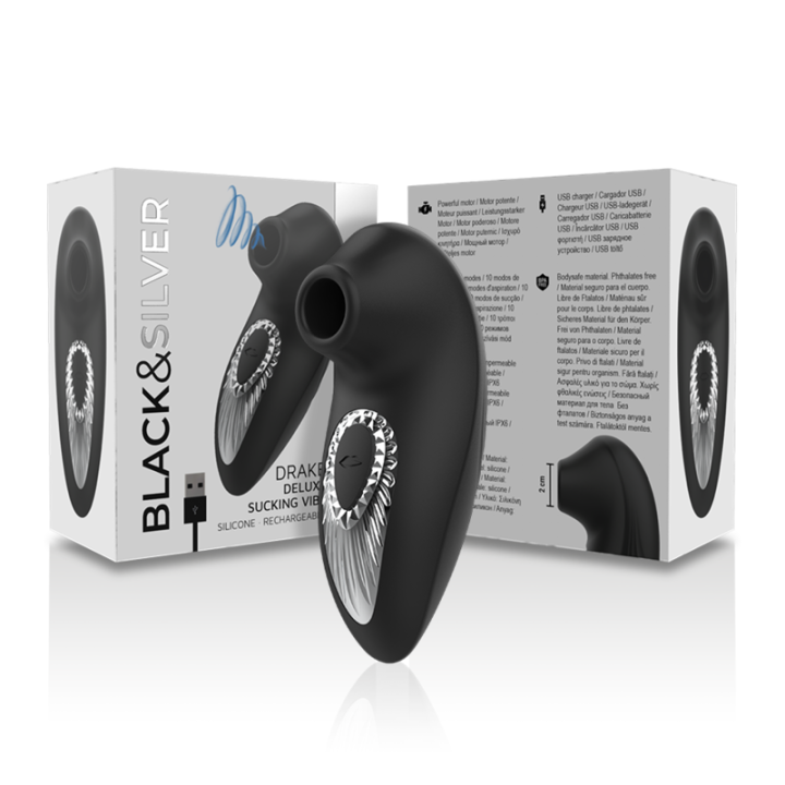 Drake Deluxe Sucking Vibe wiederaufladbares Silikon Schwarz von Black&Silver | Fesselliebe.de