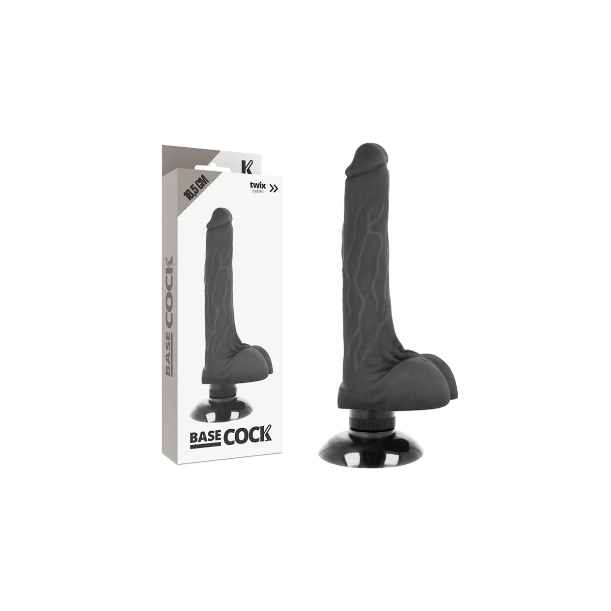 Realistischer Vibrator 2-1 Schwarz 18,5 cm -O- 4 cm von Basecock | Fesselliebe.de