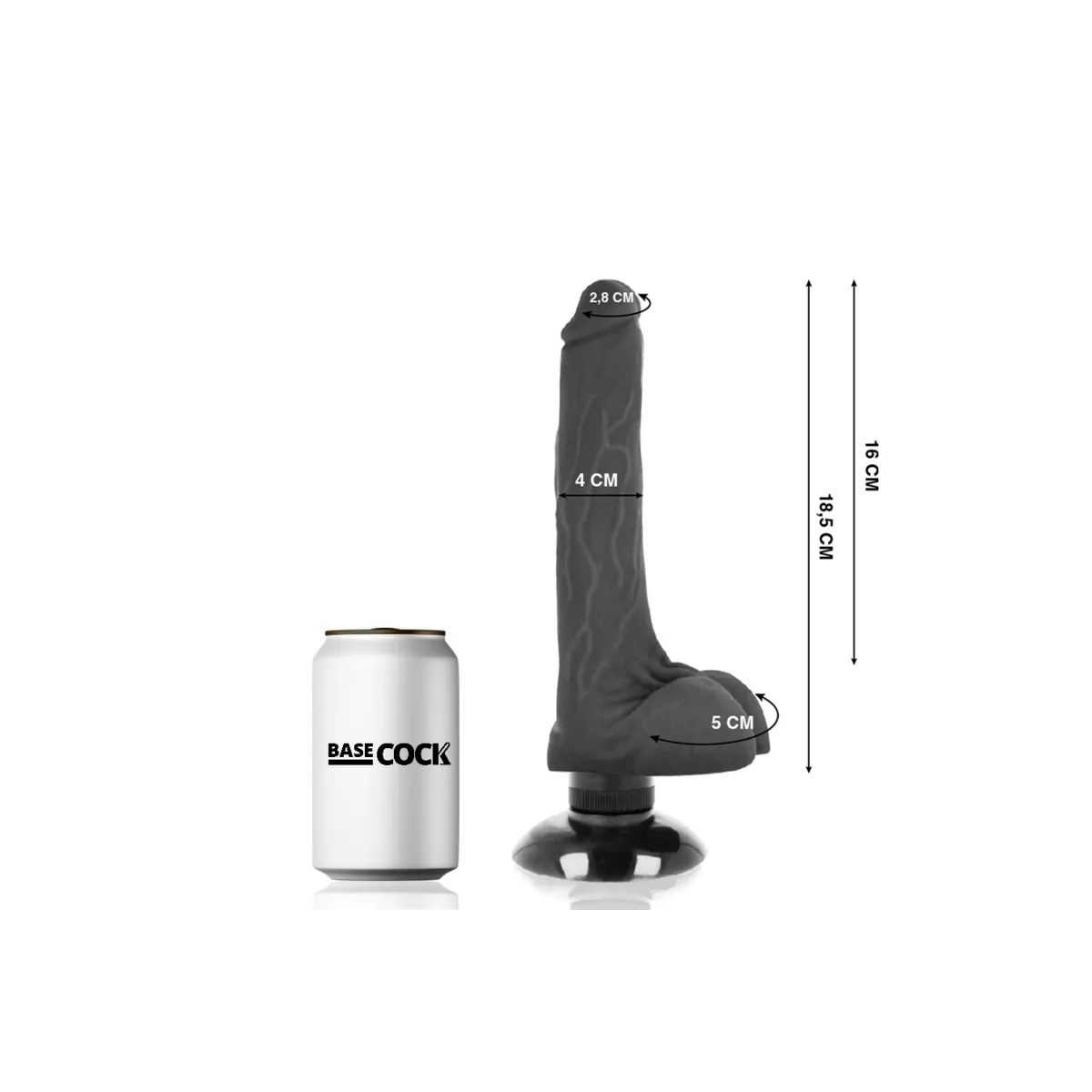 Realistischer Vibrator 2-1 Schwarz 18,5 cm -O- 4 cm von Basecock | Fesselliebe.de