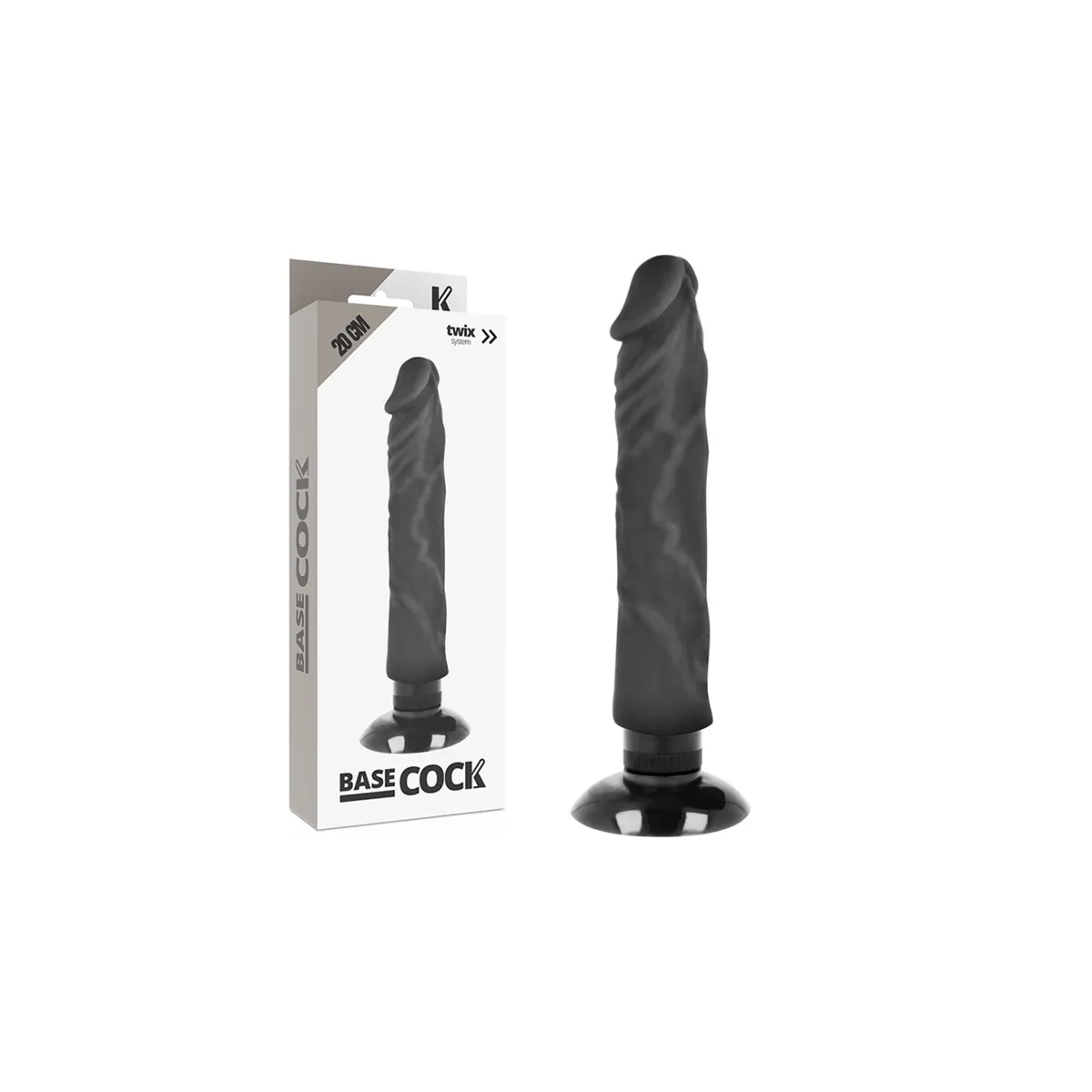 Realistischer Vibrator 2-1 Schwarz 20 cm -O- 4 cm von Basecock | Fesselliebe.de