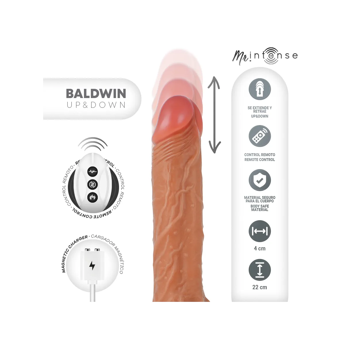 Baldwin Multifunktionsgerät mit Vibration, Auf- und Ab-Fernbedienung, 22 cm – oder – 4 cm von Mr, Intense | Fesselliebe.de