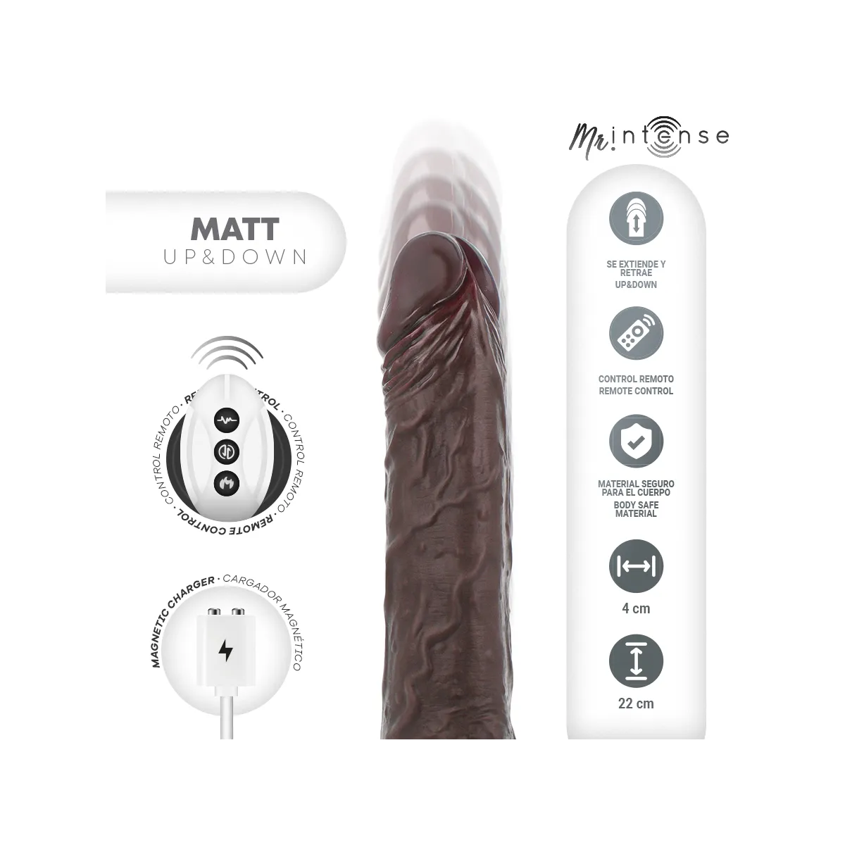 Matt Realistisches Multifunktions-Motor mit Vibration, Auf- und Ab-Fernbedienung, 22 cm – O – 4 cm von Mr, Intense | Fesselliebe.de