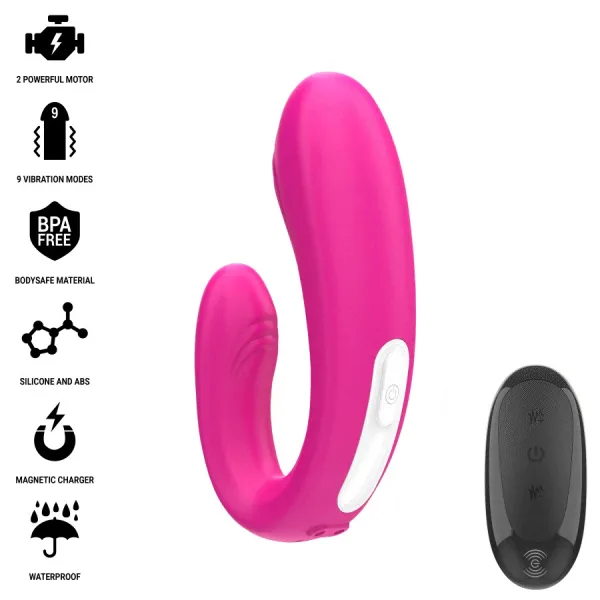 Janet Doppelter U-Förmiger Stimulator und Vibrator mit Fernbedienung Rosa von Intense Couples Toys | Fesselliebe.de