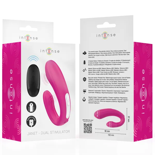 Janet Doppelter U-Förmiger Stimulator und Vibrator mit Fernbedienung Rosa von Intense Couples Toys | Fesselliebe.de