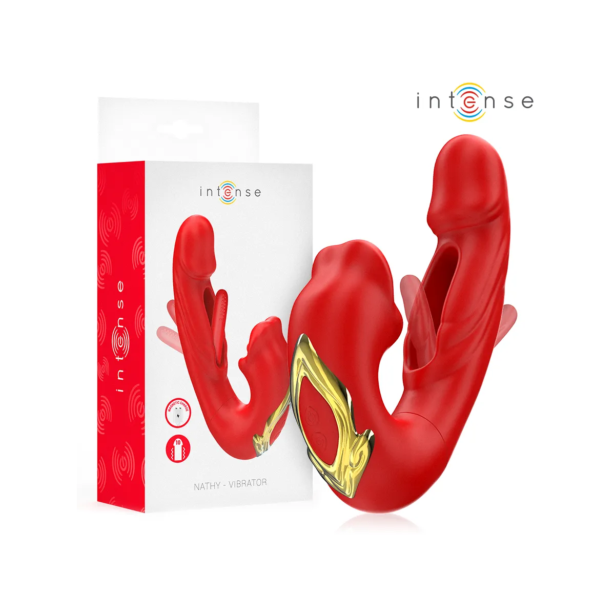 Nathy Doppelvibrator mit Multifunktions-Stimulierender Mund Rot von Intense Fun | Fesselliebe.de