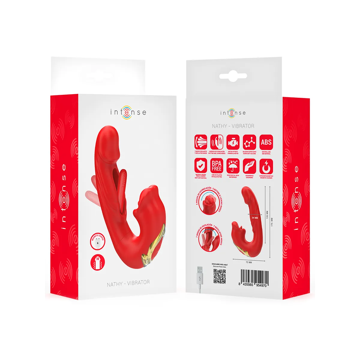 Nathy Doppelvibrator mit Multifunktions-Stimulierender Mund Rot von Intense Fun | Fesselliebe.de