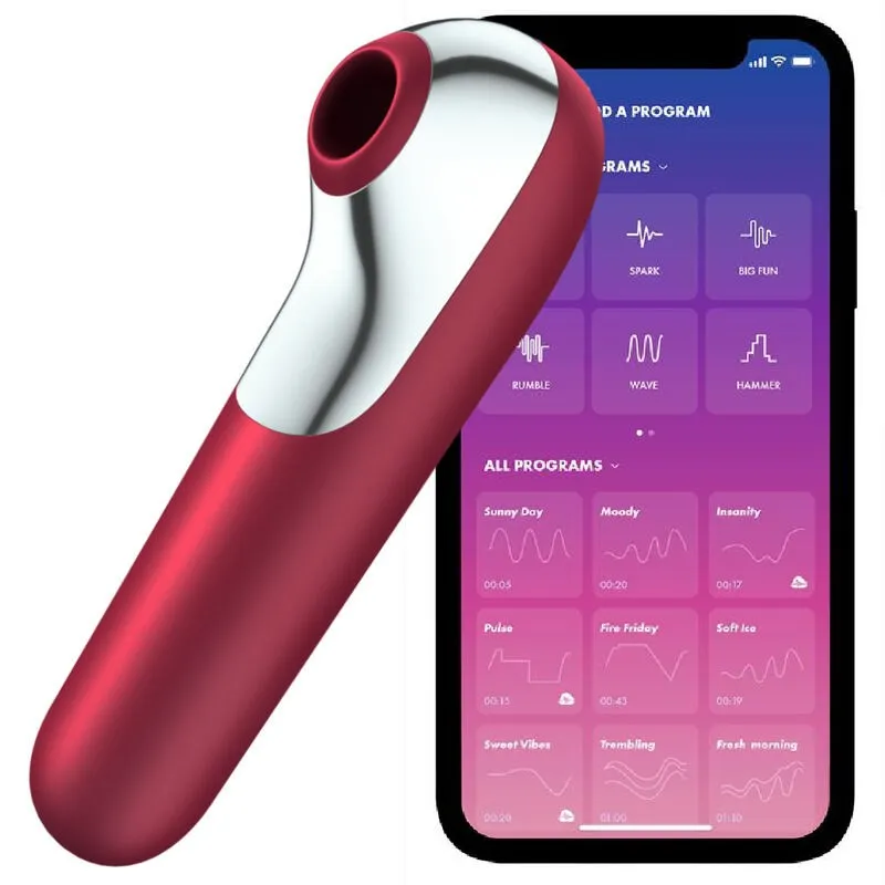 Dual Love Vibrator und Sauger mit Pulsierter Luft Rot von Satisfyer Connect | Fesselliebe.de