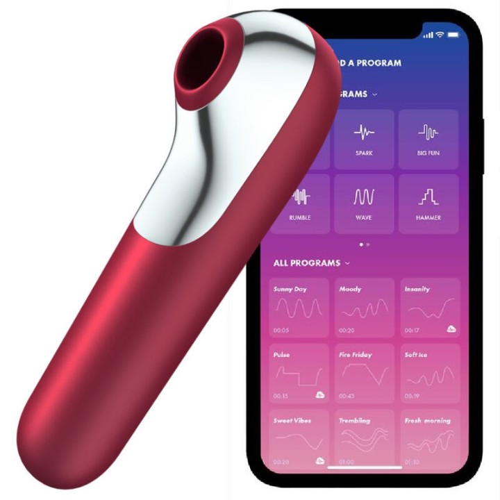 Dual Love Vibrator und Sauger mit Pulsierter Luft Rot von Satisfyer Connect | Fesselliebe.de