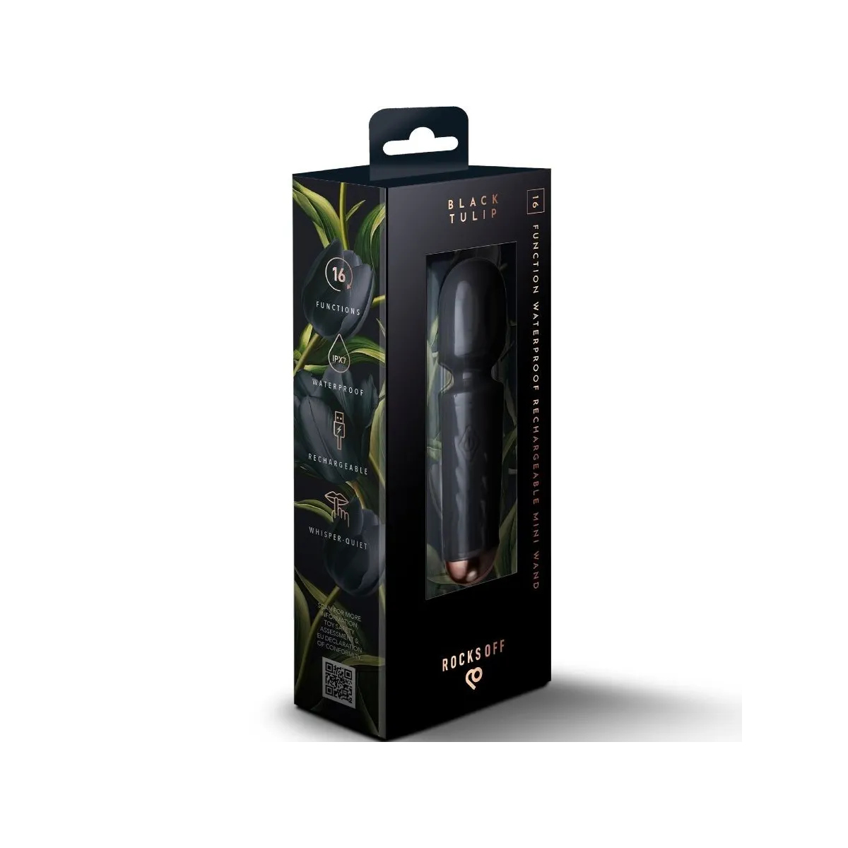 Mini-Akku-Zauberstab mit 16 Funktionen, Schwarze Tulpe von Rocks-Off | Fesselliebe.de