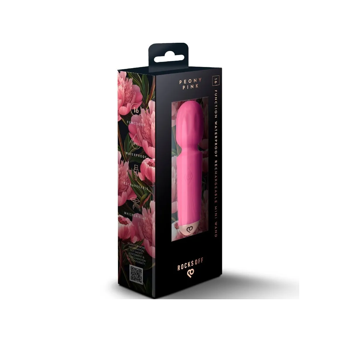 Wiederaufladbarer Mini-Zauberstab mit 16 Funktionen, Pfingstrosenrosa von Rocks-Off | Fesselliebe.de
