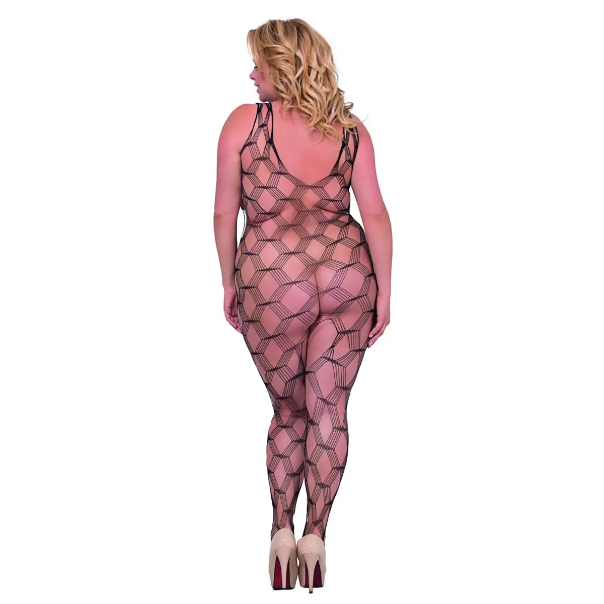 Schwarzes Netz-Catsuit ouvert 6254, Bodystocking von Softline Plus Size | Fesselliebe.de
