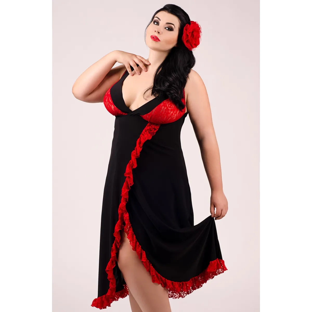 Schwarz/rotes Chemise E/2002 von Andalea Dessous | Fesselliebe.de