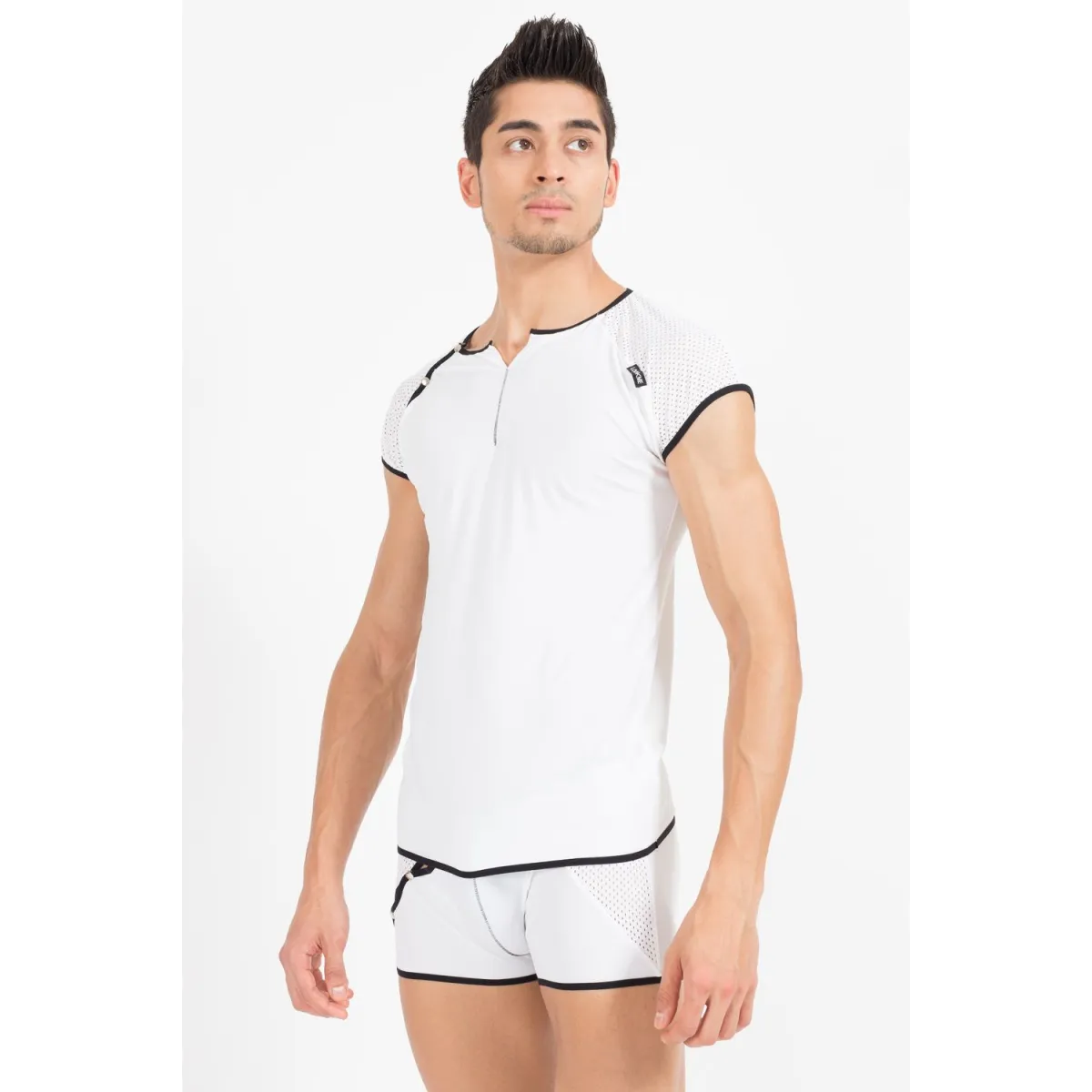 Weiß/schwarzes V-Shirt Mixing 43-77 von Look Me | Fesselliebe.de