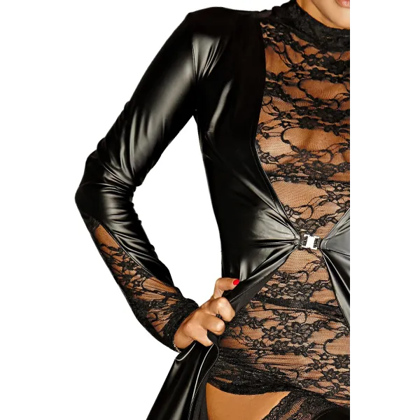 Schwarzer langer Mantel F128C von Noir Handmade Diva Collection | Fesselliebe.de