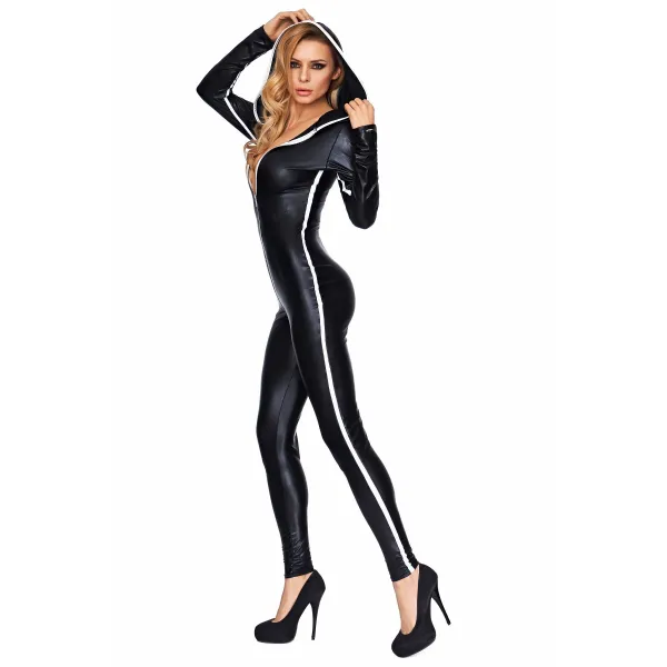 Schwarz/weißes Wetlook Catsuit Sibate von 7-Heaven | Fesselliebe.de