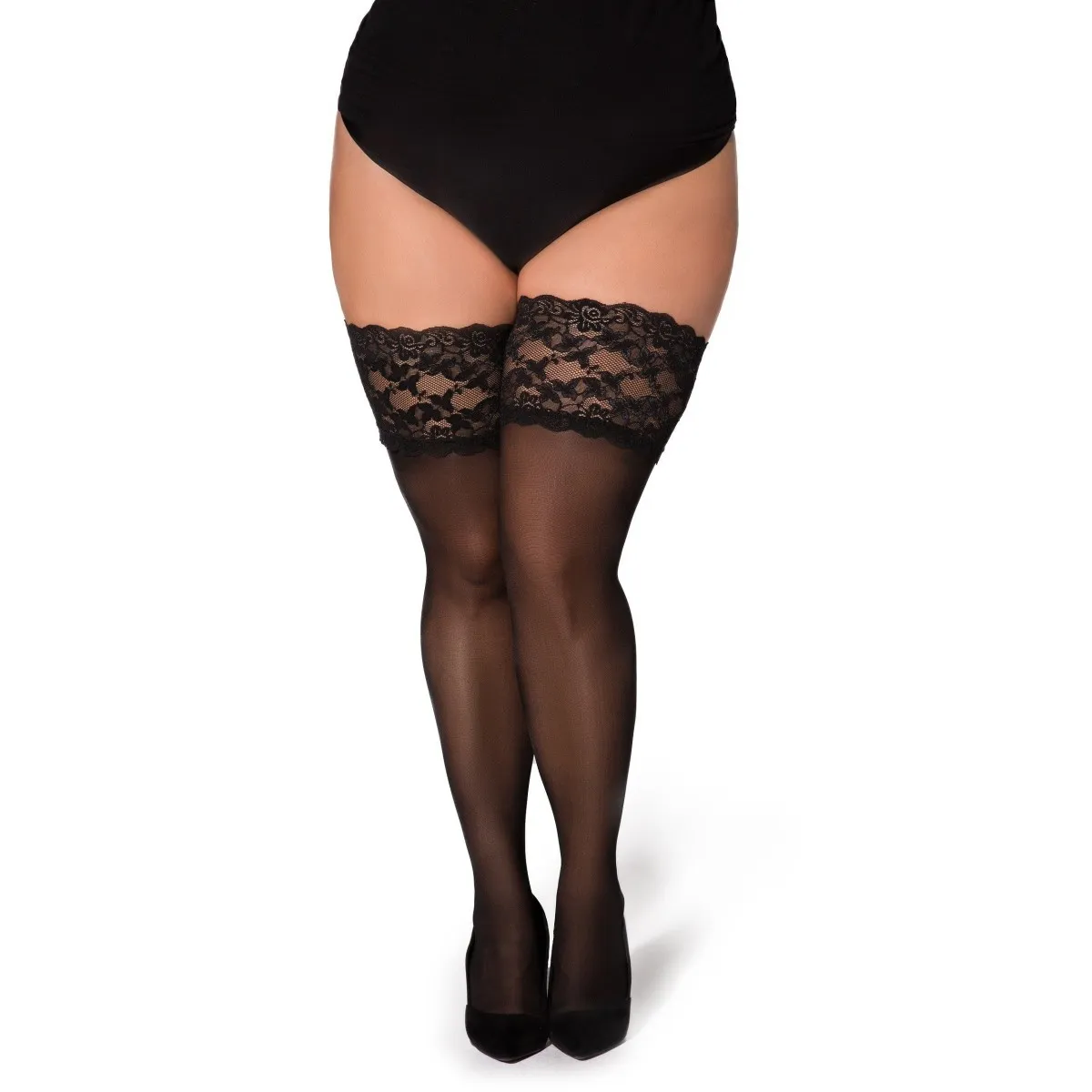 Halterlose Strümpfe Paloma schwarz von Legg Story XTra Size | Fesselliebe.de