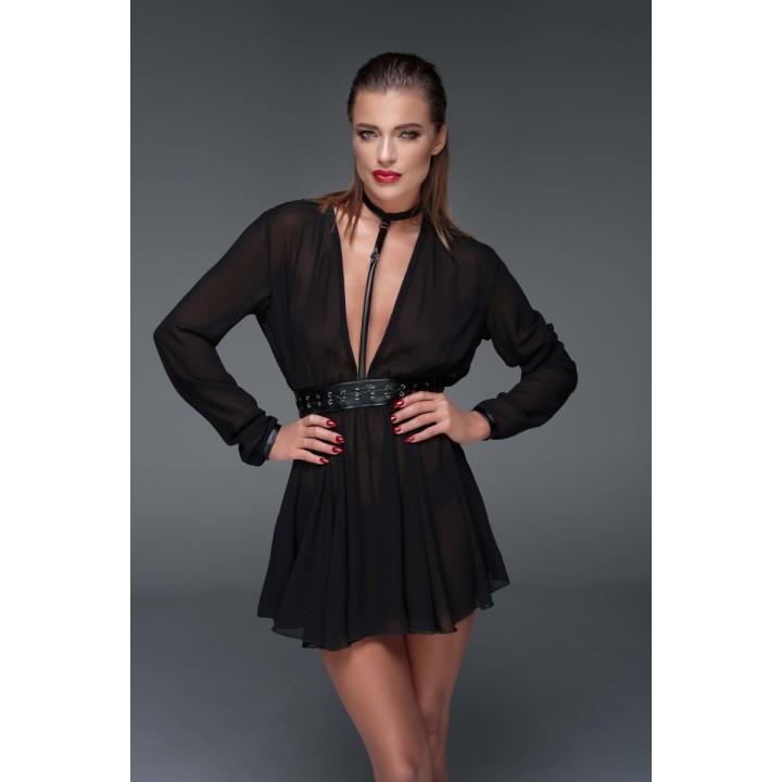 Schwarzes Chiffon Minikleid mit choker F150 von Noir Handmade Muse Collection | Fesselliebe.de
