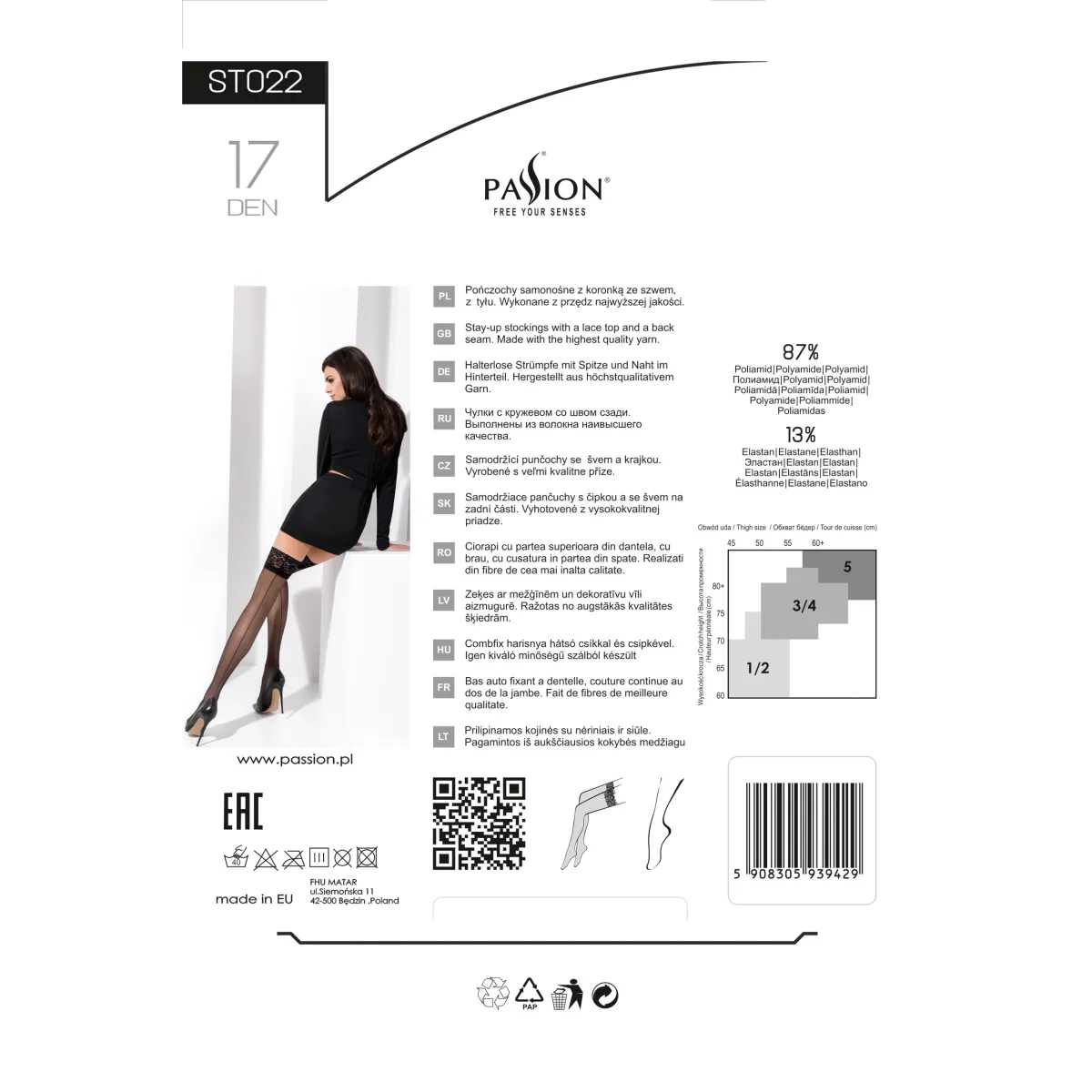 Halterlose Strümpfe mit Naht ST022 schwarz von Passion | Fesselliebe.de