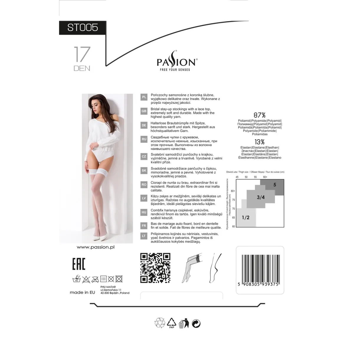 Halterlose Strümpfe ST005 weiß von Passion | Fesselliebe.de