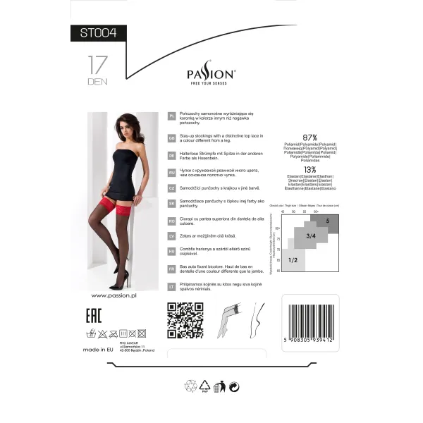 Halterlose Strümpfe ST004 schwarz/rot von Passion | Fesselliebe.de