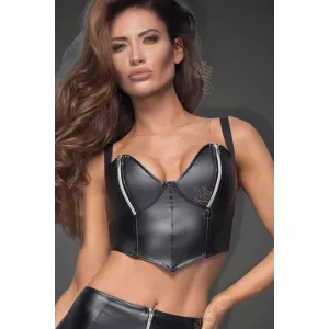 Powerwetlook Top mit silbernen Reißverschlüssen im Brustbereich F165 von Noir Handmade Bitch Collection