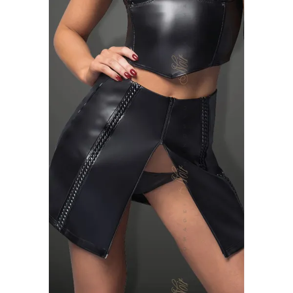 Schwarzer Kunstleder Rock mit dekorativen Bändern F171 von Noir Handmade Bitch Collection | Fesselliebe.de